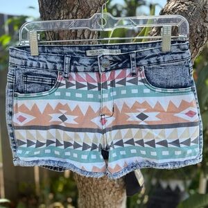 Iris Jeans  Aztec Inspired Design Acid Wash Shorts - Multicolor